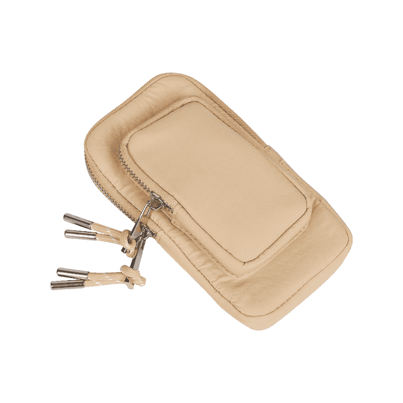 Beige Cotton Double-Layer Vertical Crossbody Bag