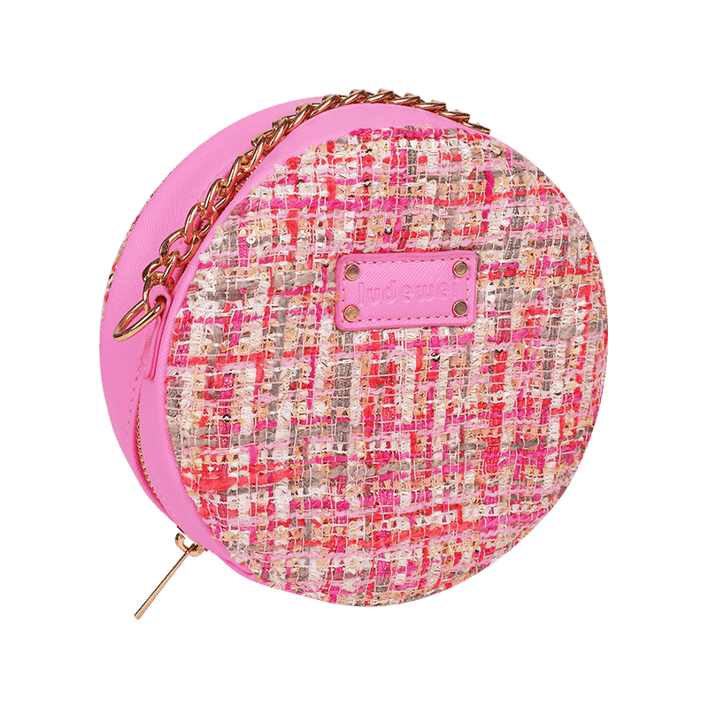 Pink Quilted Tweed Crossbody Bag