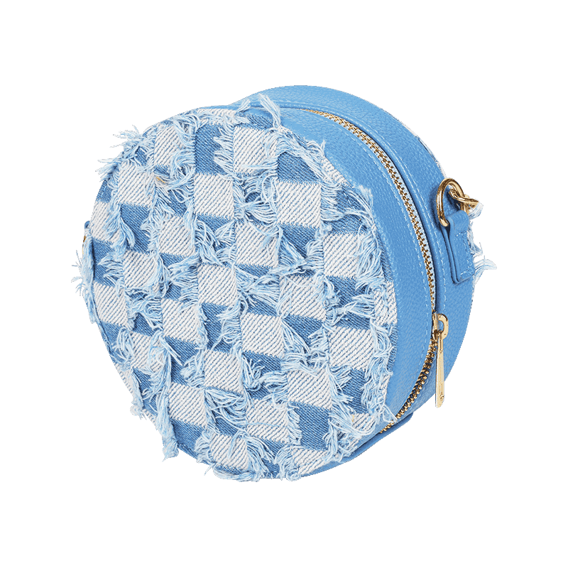 Blue Denim Frayed Checkered Crossbody Bag