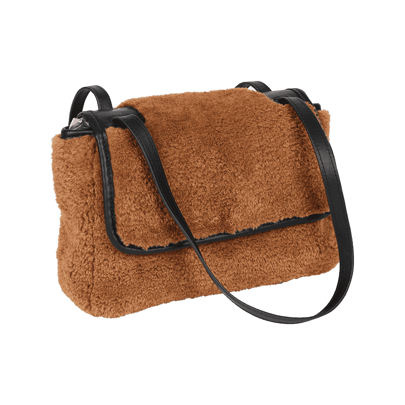 Brown Autumn-Winter Plush Crossbody Bag