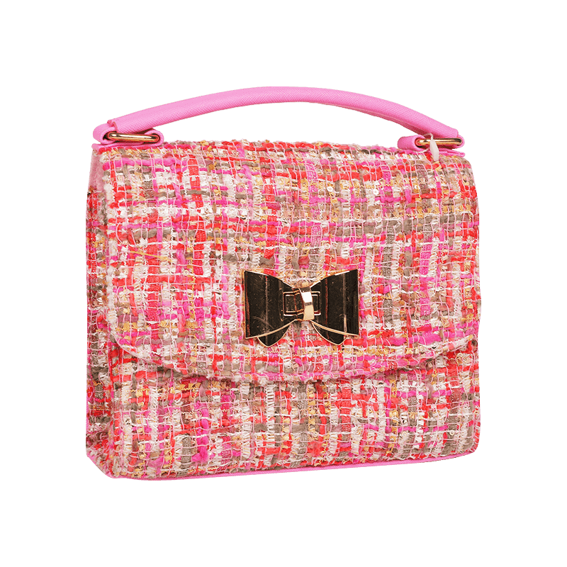 Pink Bow Tweed Crossbody Bag