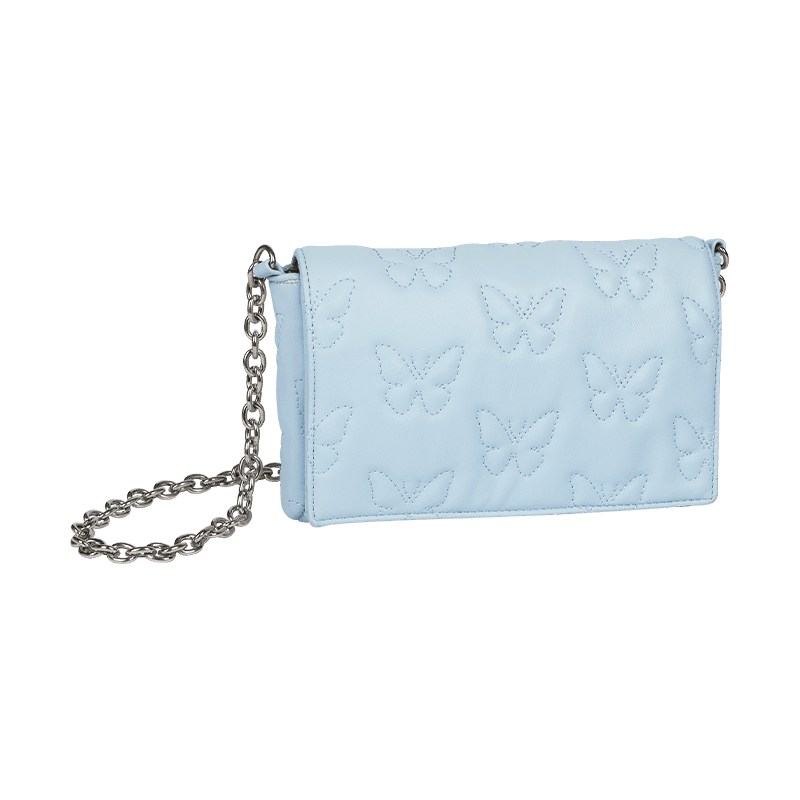 Sky Blue PU Leather Butterfly Embroidered Crossbody Bag