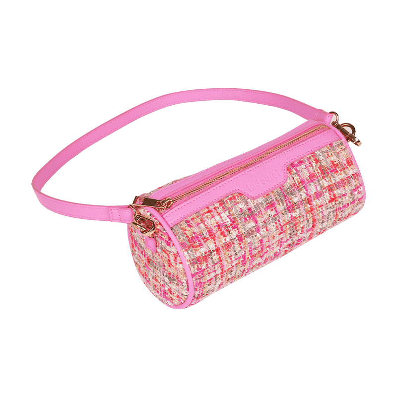 Pink Quilted Tweed Cylinder Crossbody Bag