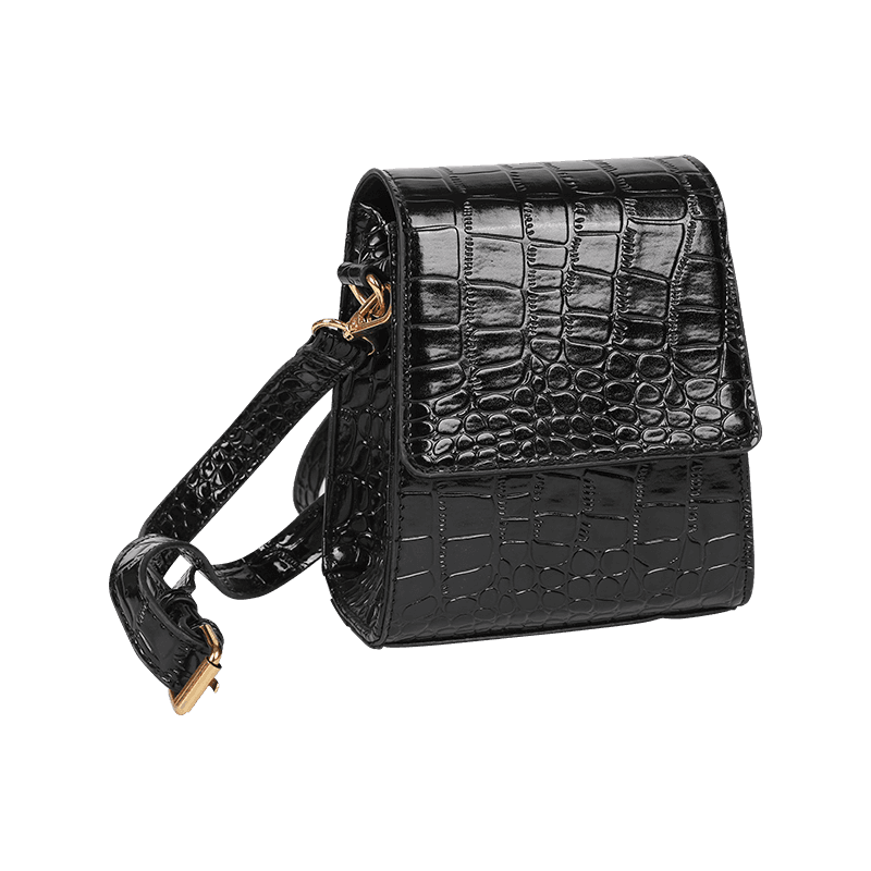 Black Faux Crocodile Small Crossbody Bag