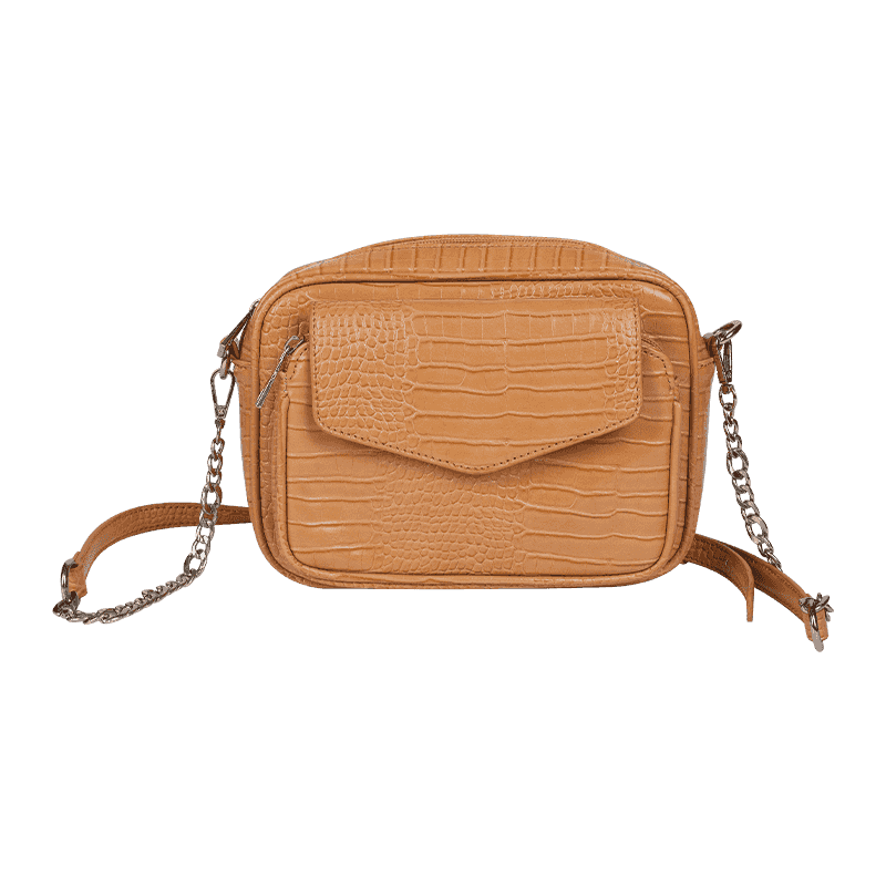 Brown Faux Crocodile Square Crossbody Bag