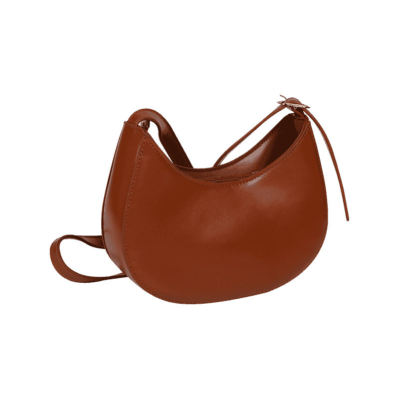 Brown PU Leather Crescent Crossbody Bag