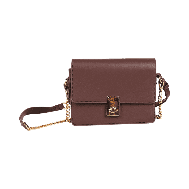 Brown Lock Chain Crossbody Bag