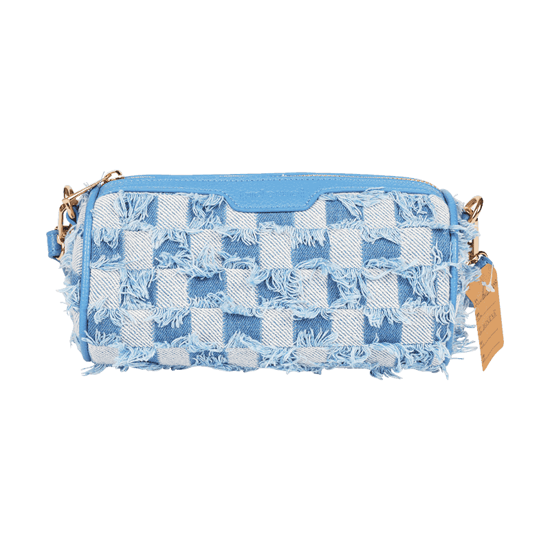 Denim Checkered Cylinder Crossbody Bag