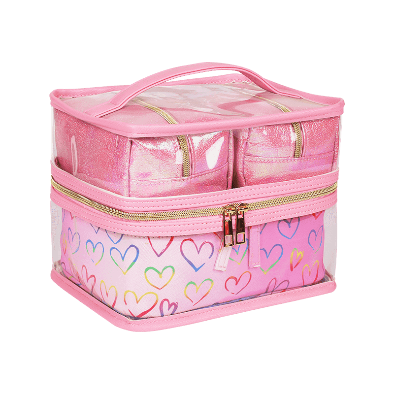 Colorful Heart Large Capacity Double-Layer Makeup Bag