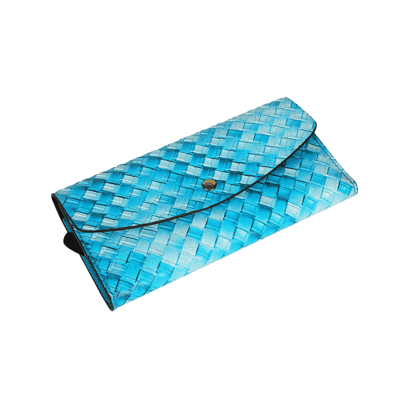 Blue Woven PU Leather Long Wallet