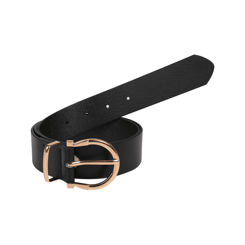 Black Metal Buckle PU Leather Belt