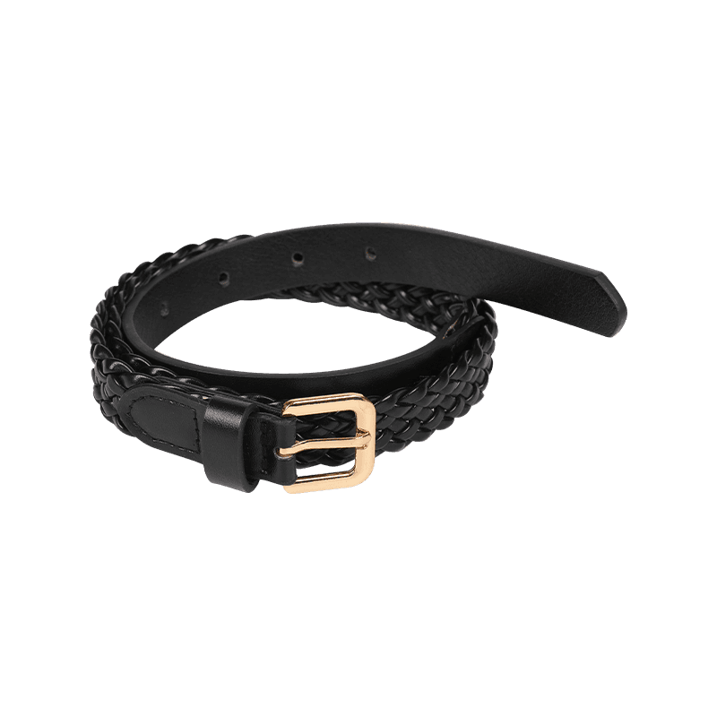 Black PU Leather Woven Thin Belt