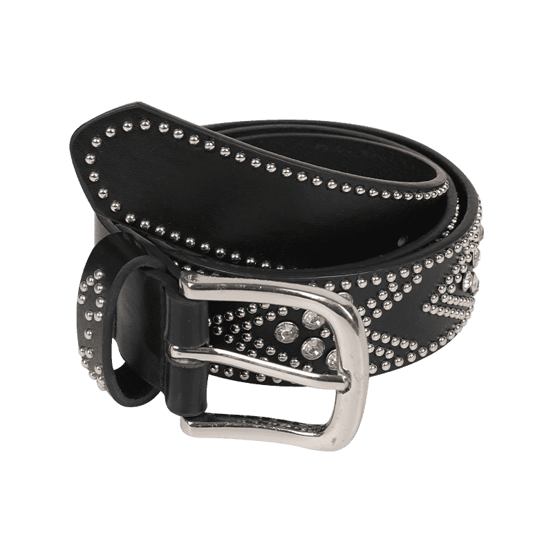 Black Metal Studded Rhinestone Belt