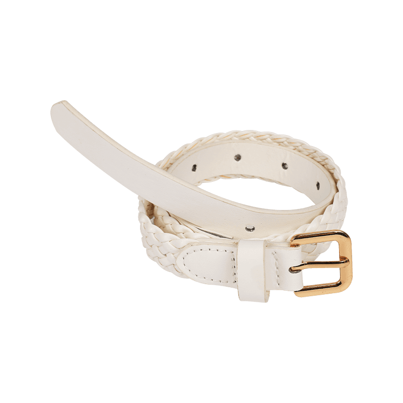 White Woven PU Leather Thin Belt