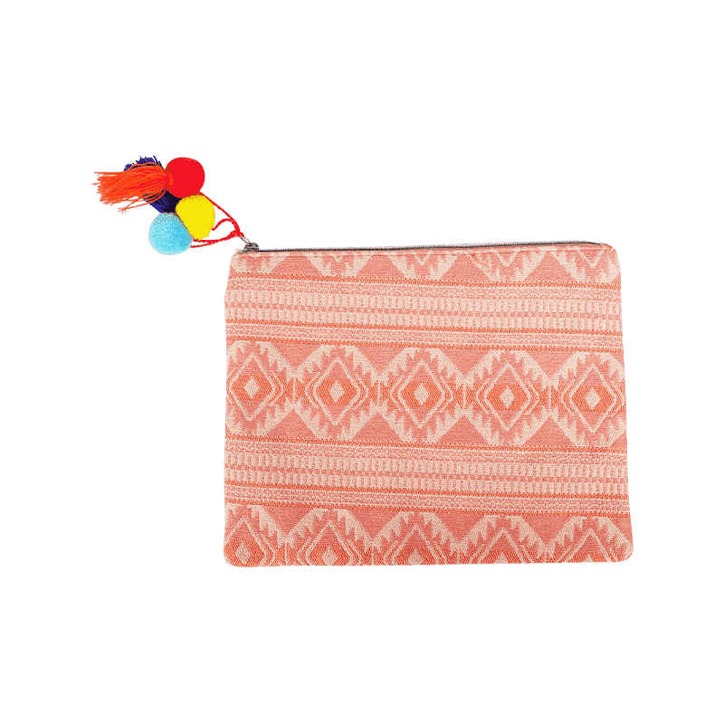 Coral Makeup Bag with Colorful Pendant