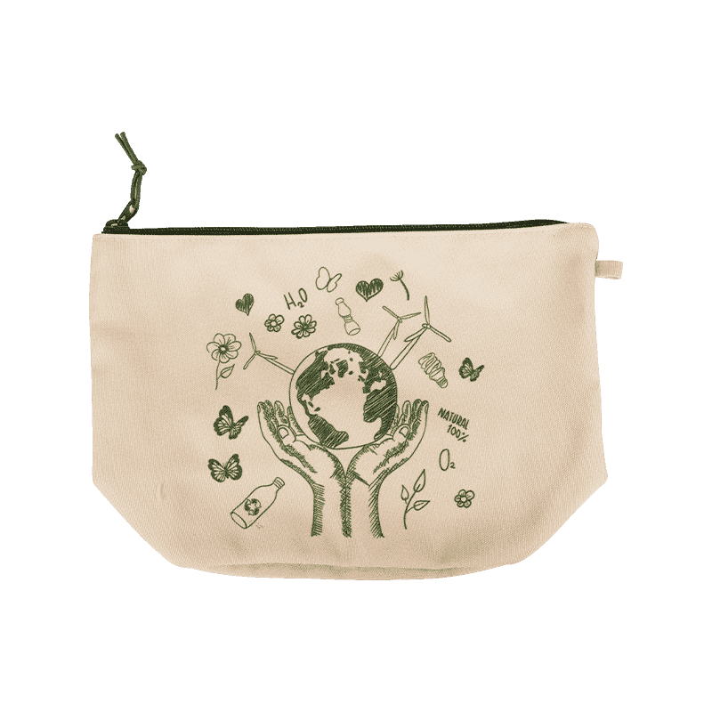 Save the Earth Beige Canvas Makeup Bag