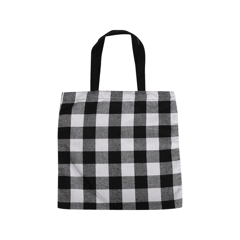 Black Checkered Canvas Shopping Bag