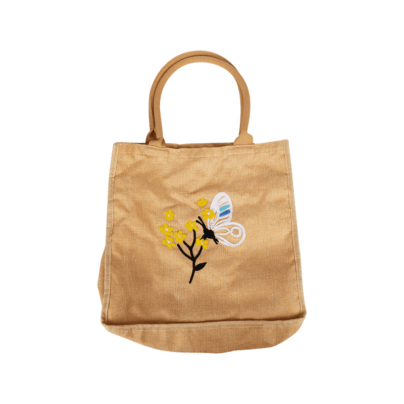 Butterfly Embroidered Beige Shopping Bag