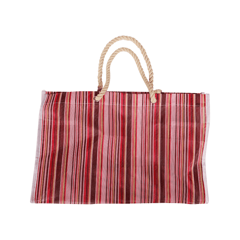 Nylon Red Striped Woven Shopping Bag