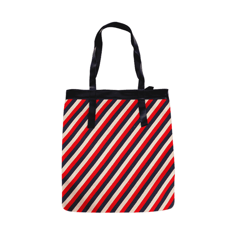 Red diagonal stripe cotton shopping bag